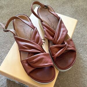Twisted Leather Slingback Sandals in Brown